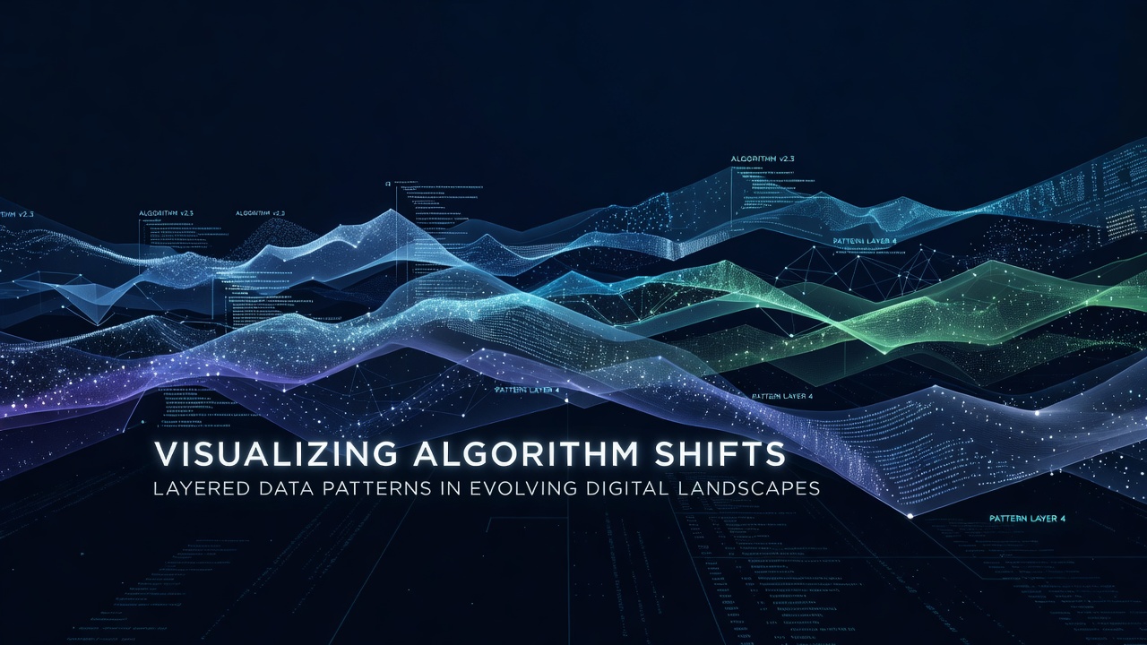 Multi-layer temporal graph illustrating algorithm evolution in digital ecosystems with interconnected nodes and shifting data flows